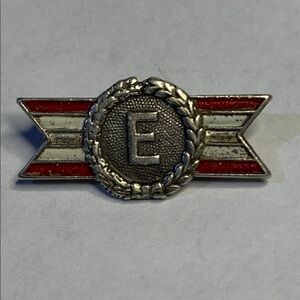 Sterling Army Navy Production Award Pin White and Red  with Letter E